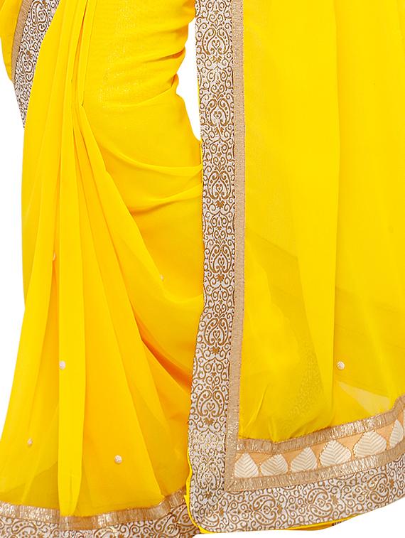 stone embellished yellow saree with blouse - 15571981 - Zoom Image - 2