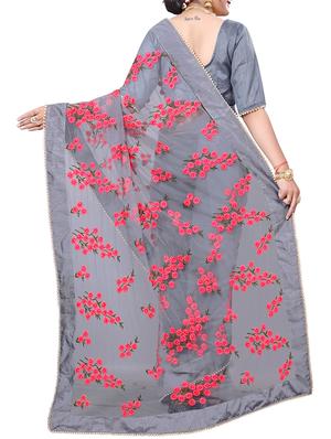 embellished border floral embroidered saree with blouse - 15572169 - Standard Image - 2