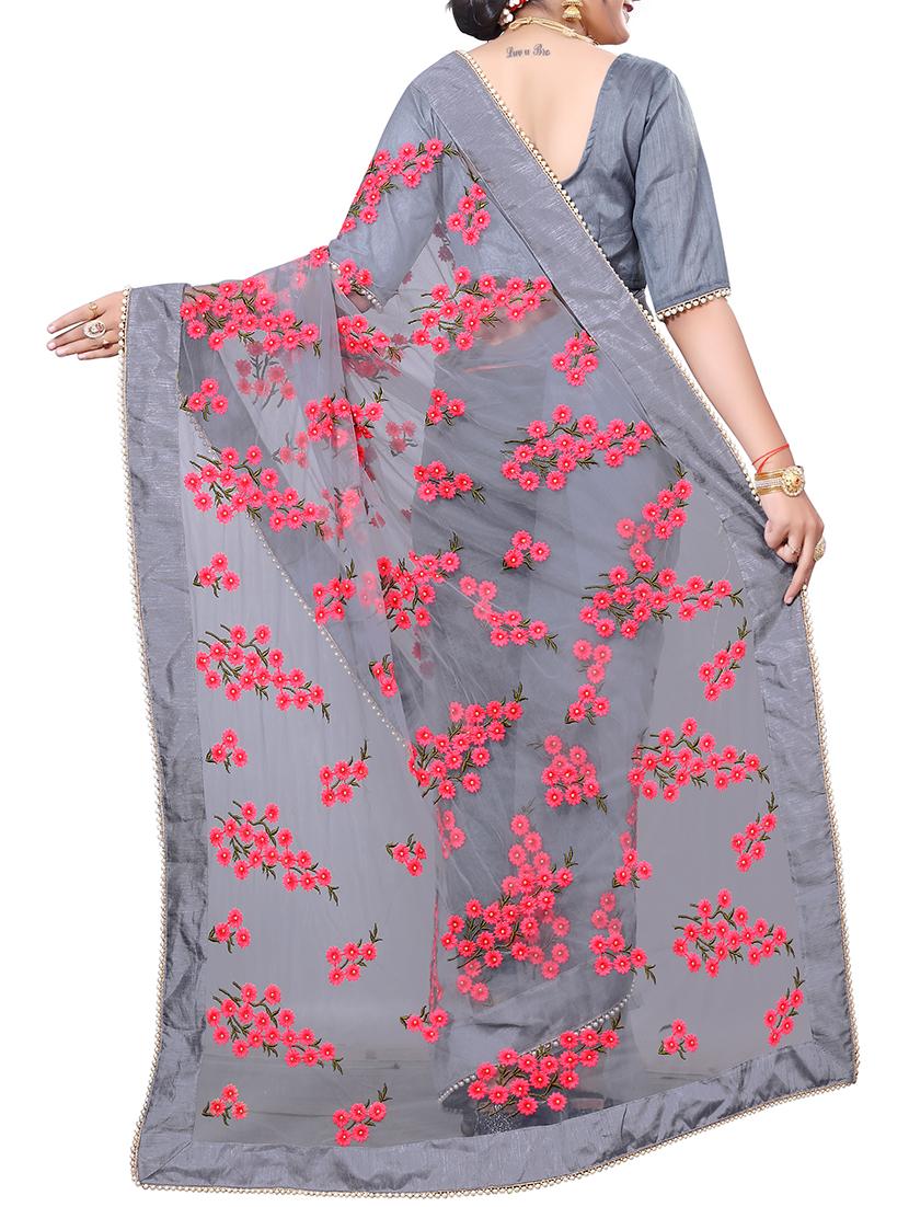 embellished border floral embroidered saree with blouse - 15572169 - Zoom Image - 2