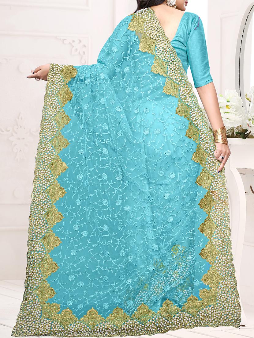 embellished border floral embroidered saree with blouse - 15572182 - Zoom Image - 2
