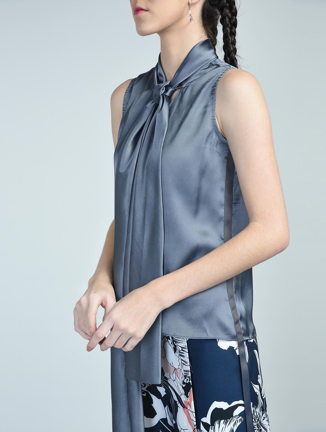 satin bow tie neck top - 15572201 - Zoom Image - 2