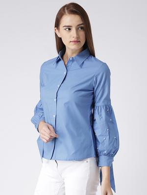 tie up embellished sleeved shirt - 15572885 - Standard Image - 2