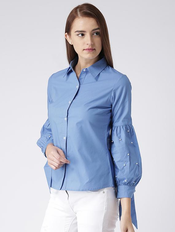 tie up embellished sleeved shirt - 15572885 - Zoom Image - 2