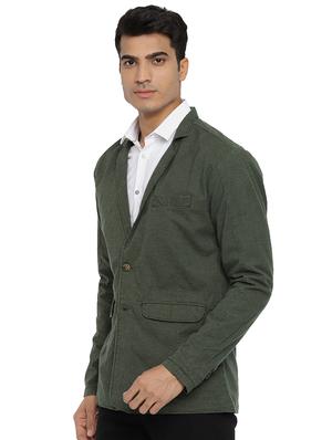 green cotton blend single breasted blazer - 15573020 - Standard Image - 2