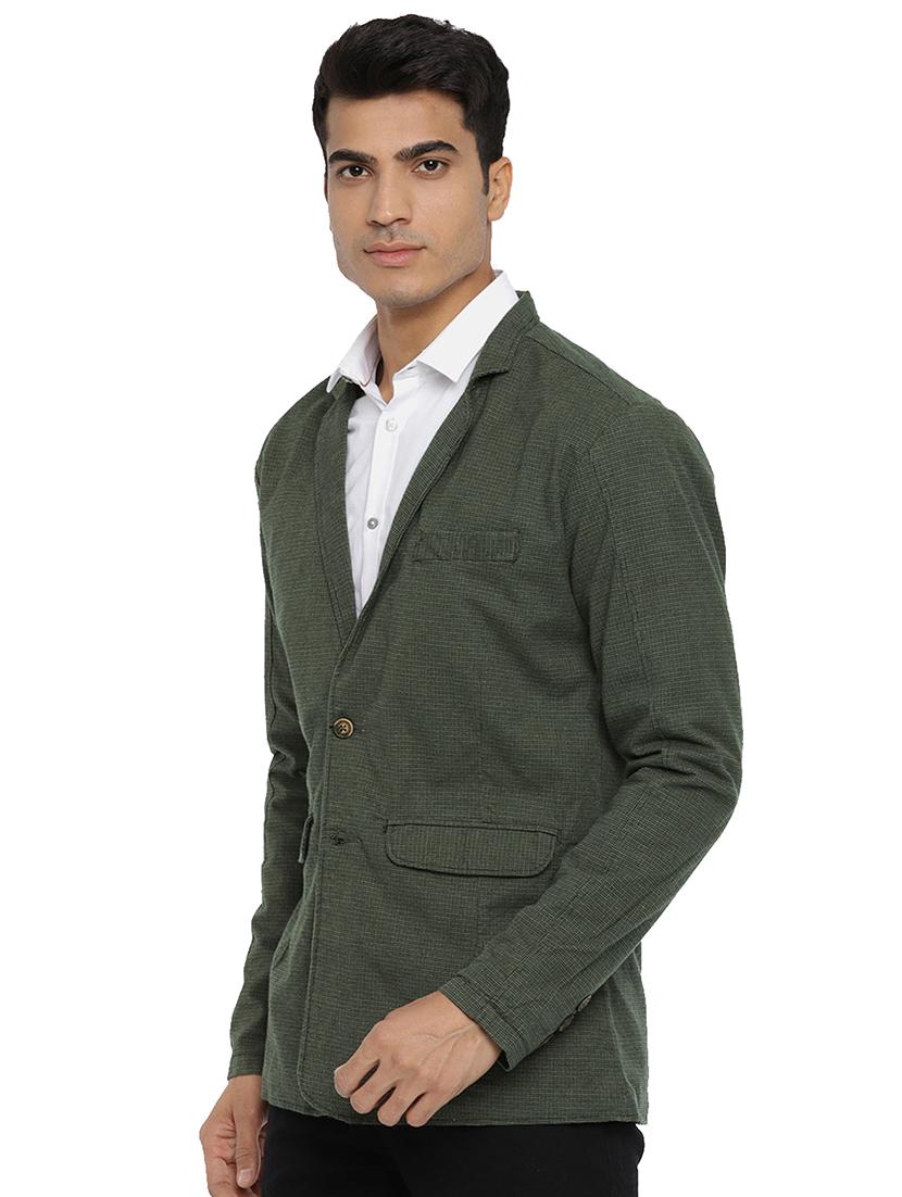 green cotton blend single breasted blazer - 15573020 - Zoom Image - 2
