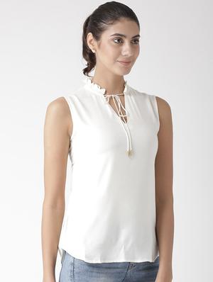 cutout back frill detail neck top - 15574051 - Standard Image - 2