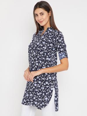 blue crepe straight kurti - 15575945 - Standard Image - 2