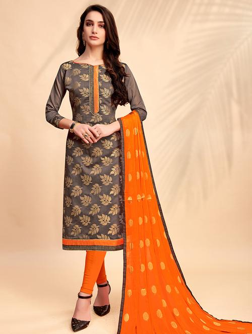 Zari weave unstitched churidaar suit - 15576476 - Very Small Image - 1