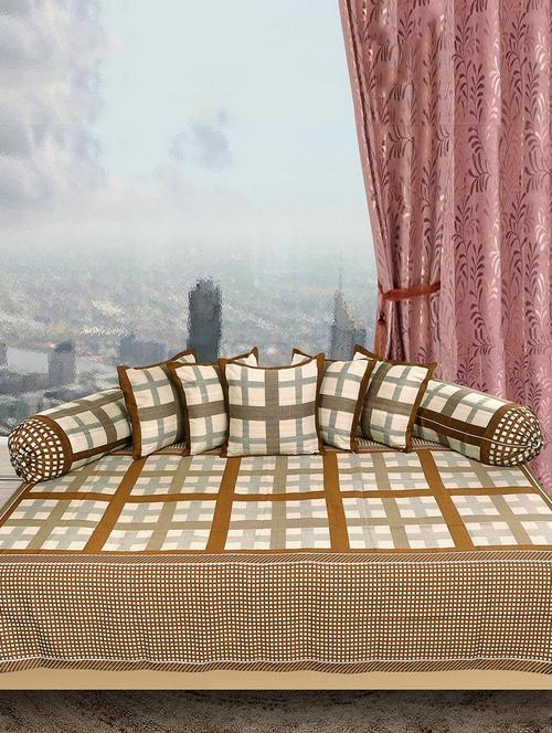 cotton 8 pcs diwan set(1 single bed sheet, 5 cushion covers & 2 bolster covers) - 15577293 - Standard Image - 1