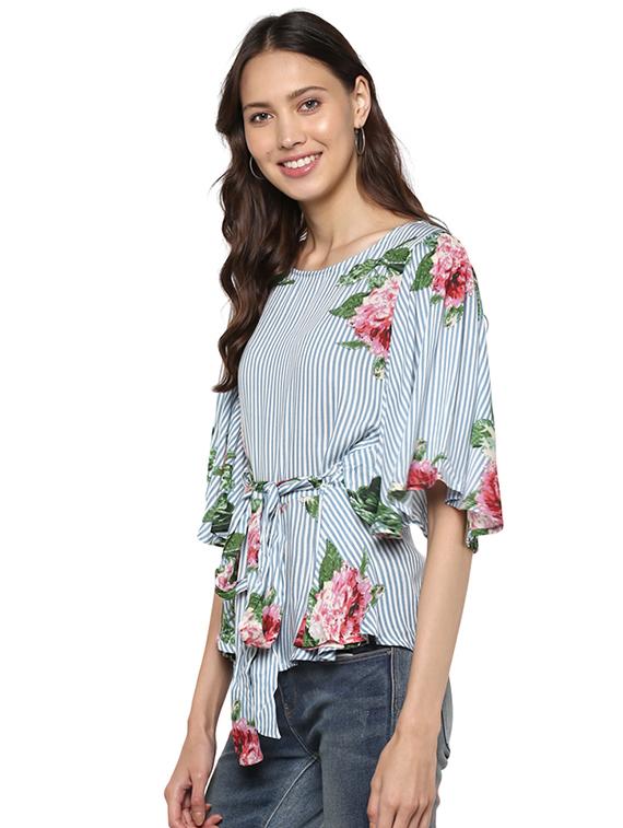 front knot detail striped floral top - 15577494 - Zoom Image - 2