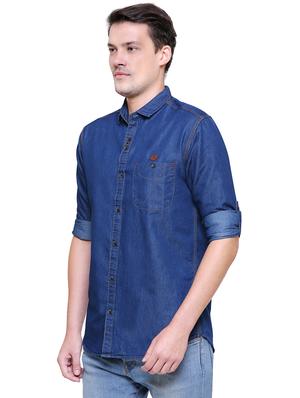 blue denim casual shirt - 15578270 - Standard Image - 2