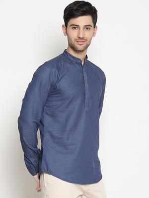 dark blue cotton short kurta - 15579162 - Standard Image - 2