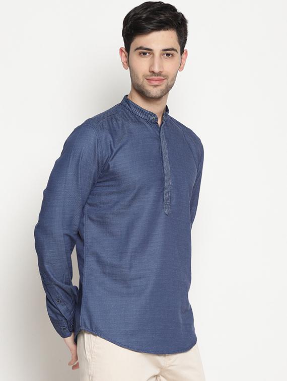 dark blue cotton short kurta - 15579162 - Zoom Image - 2