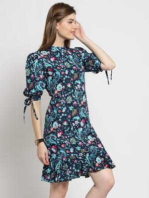 bow tie detail sleeved fit and flare dress - 15579689 - Standard Image - 2