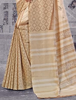 geometrical foil printed saree with blouse - 15579998 - Standard Image - 2