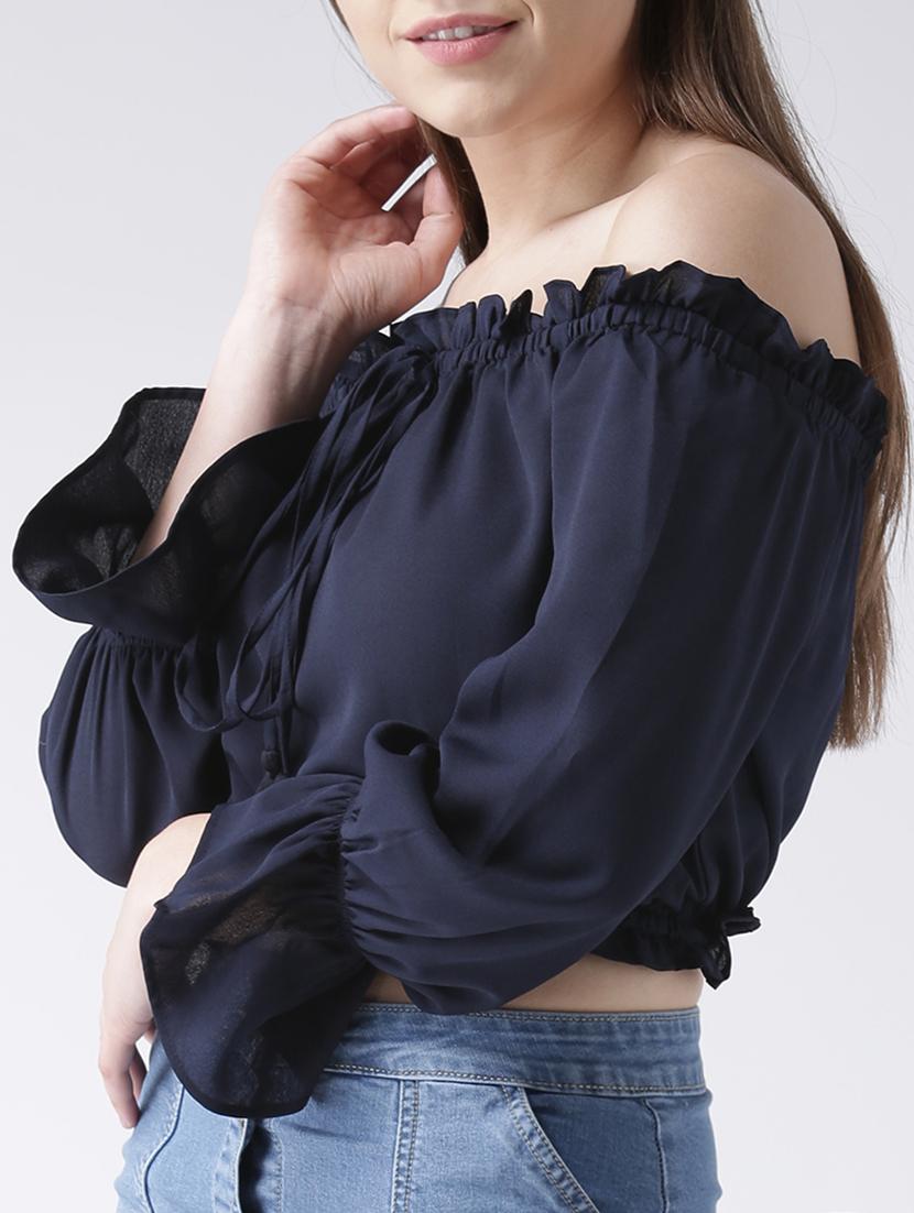 tie front off shoulder crop top - 15580077 - Zoom Image - 2