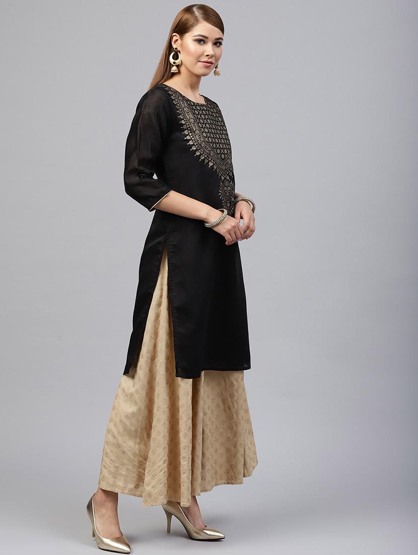 Foil printed chanderi kurta with palazzo set - 15586824 - Zoom Image - 2