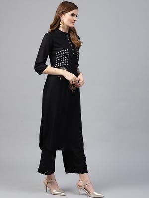 Foil printed kurta with palazzo set - 15586825 - Standard Image - 2