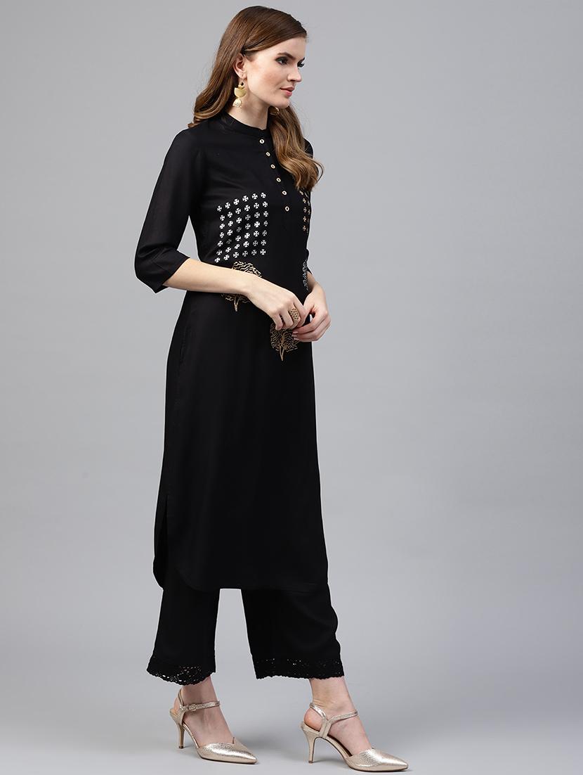 Foil printed kurta with palazzo set - 15586825 - Zoom Image - 2