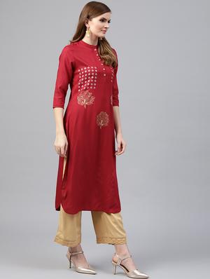 Foil printed kurta with palazzo set - 15586827 - Standard Image - 2