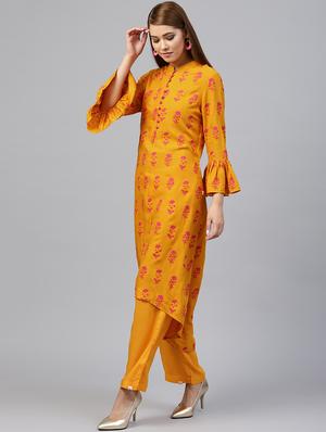 Floral bell sleeved kurta with palazzo set - 15586829 - Standard Image - 2