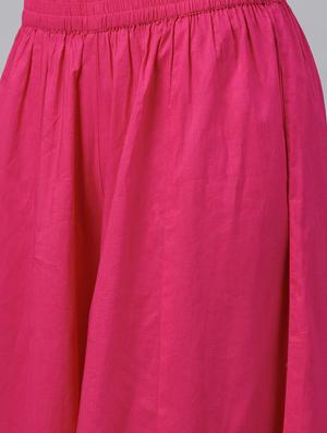 Fuchsia foil printed gota detail kurta with palazzo set - 15586830 - Standard Image - 5