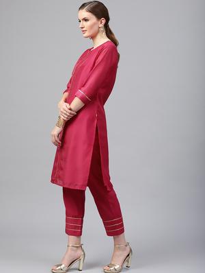 Gota patti chanderi kurta with palazzo set - 15586832 - Standard Image - 2