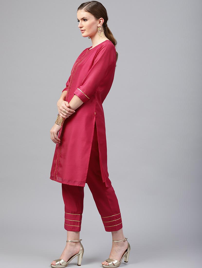 Gota patti chanderi kurta with palazzo set - 15586832 - Zoom Image - 2