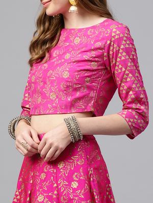 Fuchsia gold printed crop top - 15586869 - Standard Image - 2