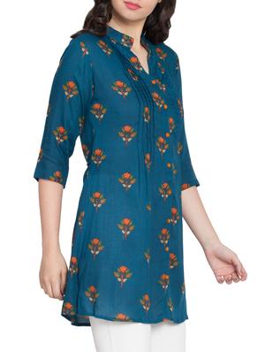 blue viscose straight kurti - 15590298 - Standard Image - 2