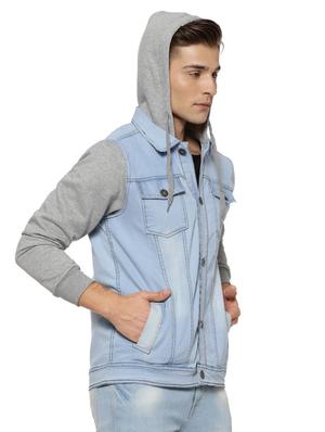 blue cotton casual jacket - 15590305 - Standard Image - 2