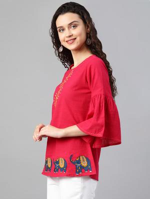 bell sleeved embroidered detail top - 15591388 - Standard Image - 2
