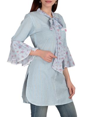 Bell sleeves a-line stripes kurti - 15602227 - Standard Image - 2