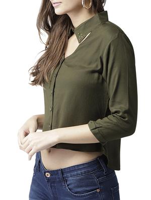 embellished button-up crop top - 15603980 - Standard Image - 2