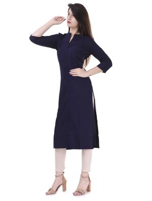 Twlight blue straight kurta - 15605812 - Standard Image - 2