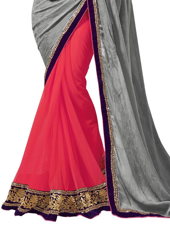 lace border half and half saree with blouse - 15606347 - Zoom Image - 2