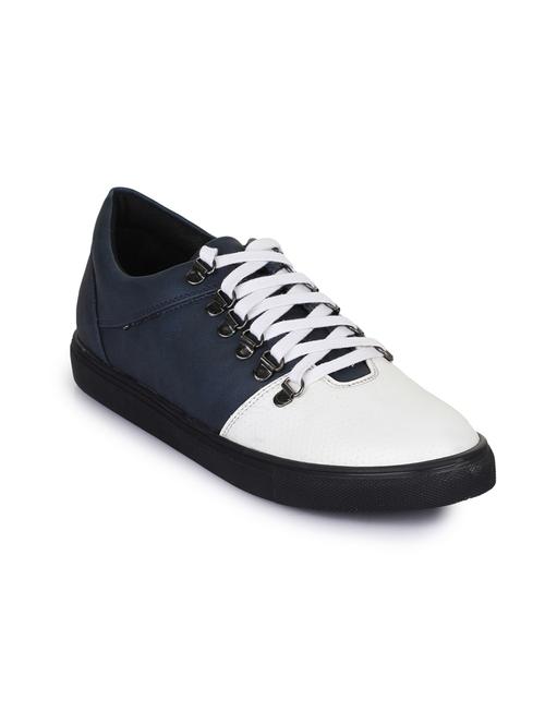 navy leatherette lace up sneakers - 15606357 - Standard Image - 1