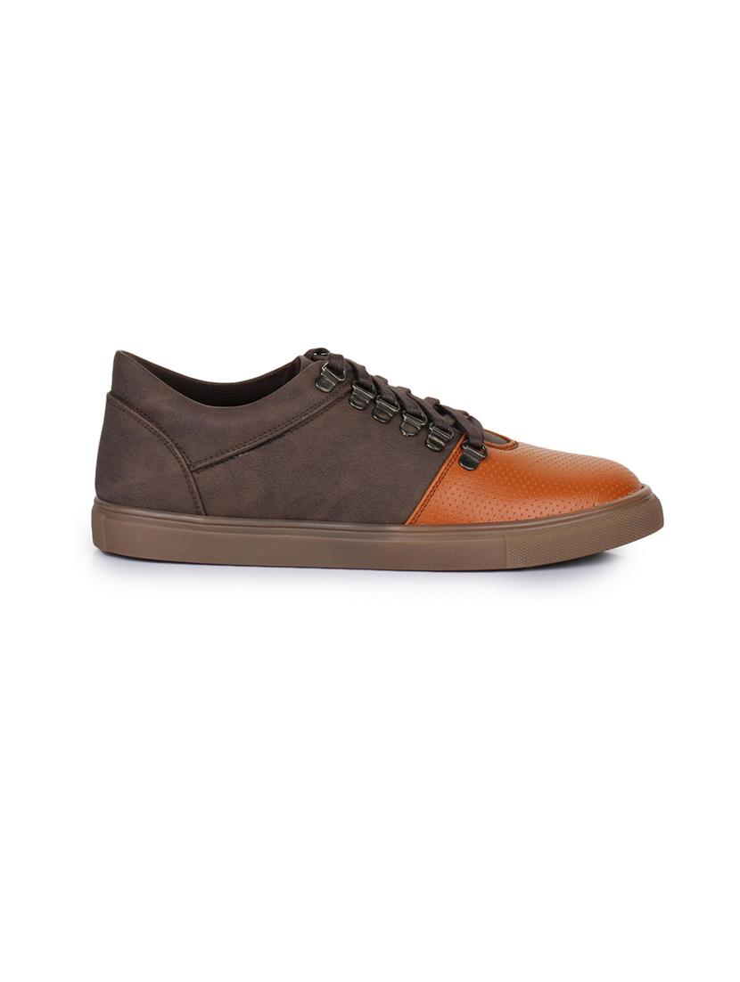 brown leatherette lace up sneakers - 15606358 - Zoom Image - 2