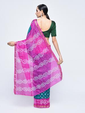 Zari bordered bandhani saree with blouse - 15606515 - Standard Image - 2