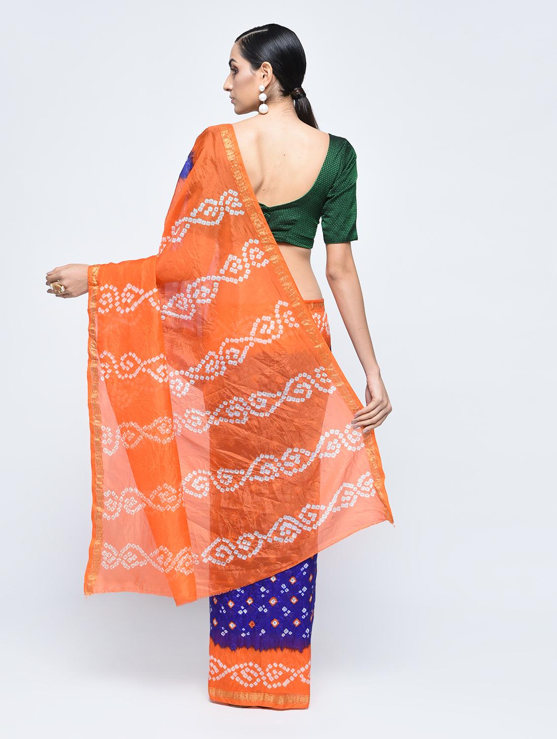 Zari bordered bandhani saree with blouse - 15606517 - Zoom Image - 2