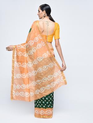 Bottle green bandhani saree with blouse - 15606519 - Standard Image - 2