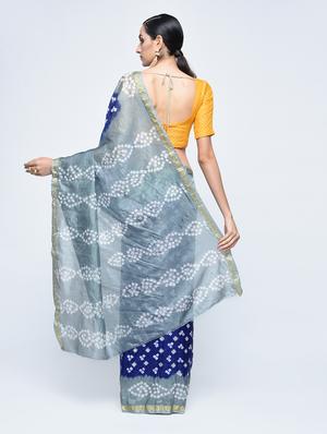 Zari bordered bandhani saree with blouse - 15606521 - Standard Image - 2