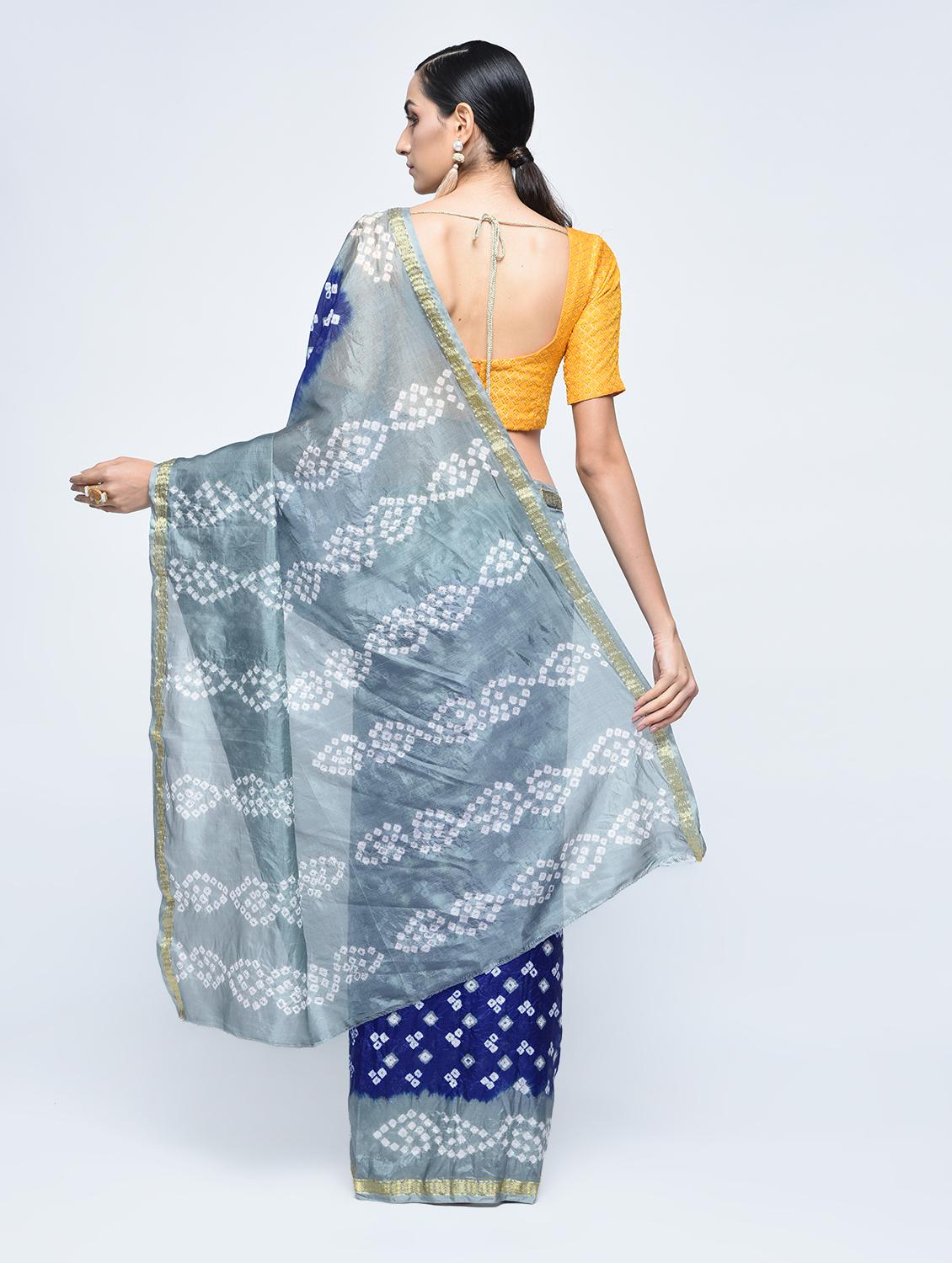 Zari bordered bandhani saree with blouse - 15606521 - Zoom Image - 2