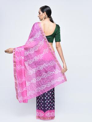 Zari bordered bandhani saree with blouse - 15606522 - Standard Image - 2