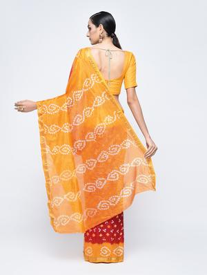 Zari bordered bandhani saree with blouse - 15606524 - Standard Image - 2