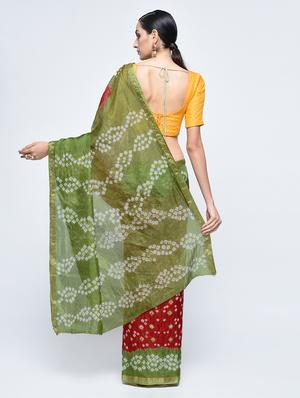 Zari bordered bandhani saree with blouse - 15606525 - Standard Image - 2