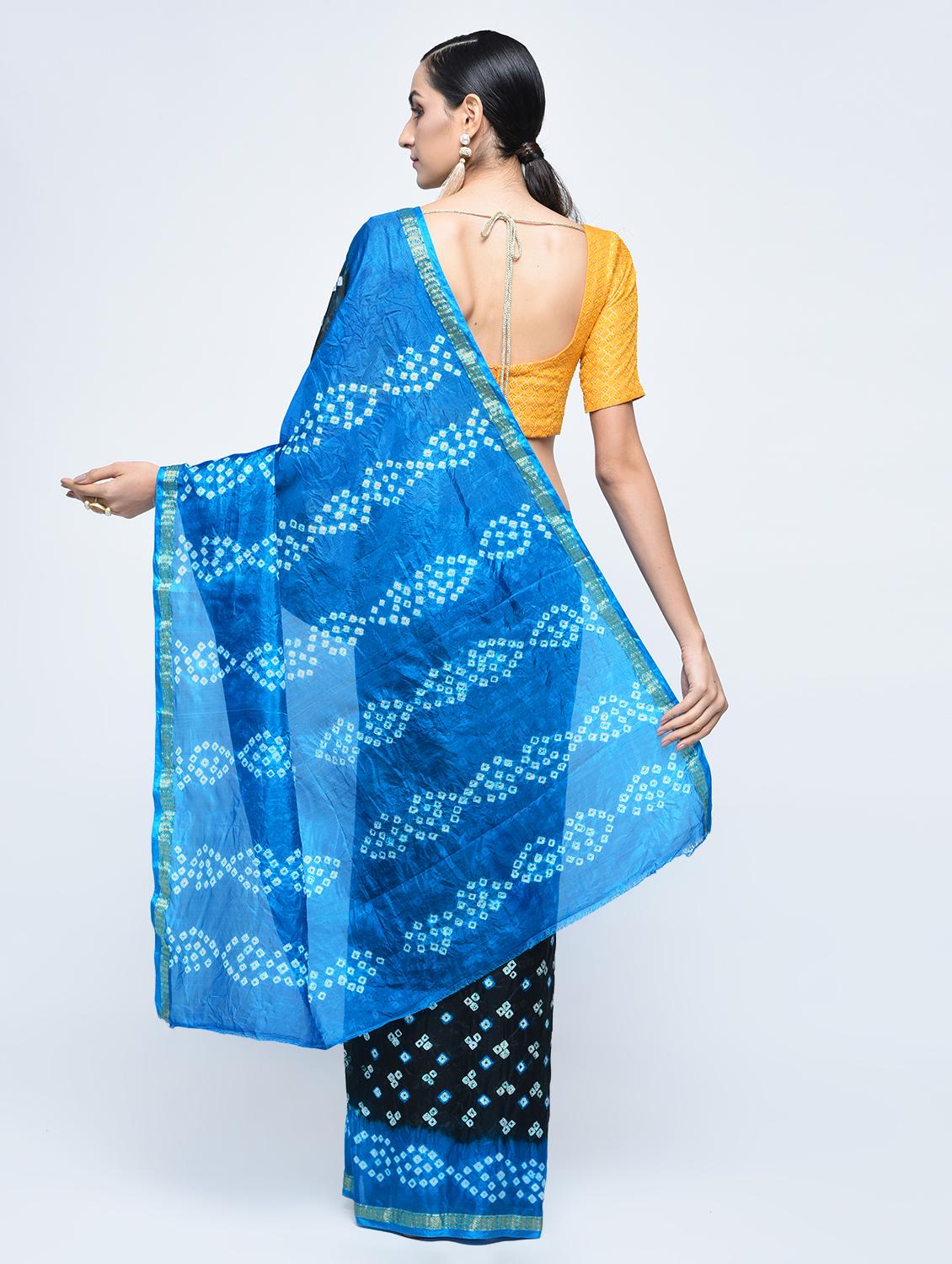 Zari bordered bandhani saree with blouse - 15606526 - Zoom Image - 2