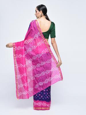 Zari bordered bandhani saree with blouse - 15606527 - Standard Image - 2