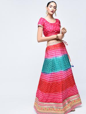 Bandhani flared lehenga set - 15606532 - Standard Image - 2