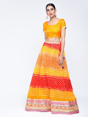 Bandhani flared lehenga set - 15606533 - Standard Image - 2